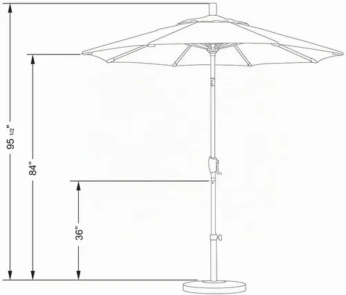 Vista 5 de California Umbrella Sombrilla redonda de aluminio de 7.5 pies, manivela para elevación, botón de inclinación, poste negro, azul marino Pacífica