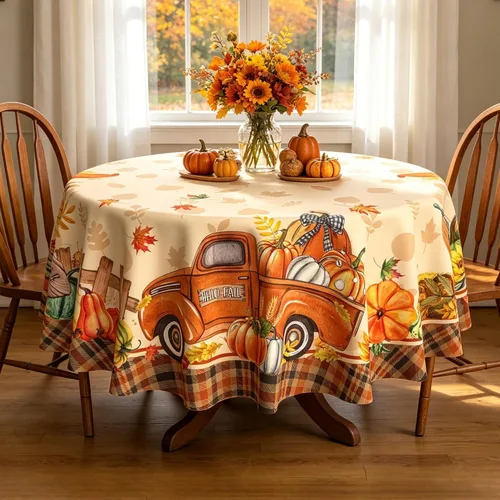 Vista 7 de Hexagram Mantel rectangular de otoño de 50 x 70 pulgadas, mantel de otoño naranja Mantel de camión de calabaza para el hogar, cocina, decoración