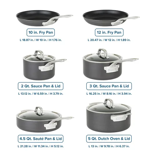 Vista 4 de Viking Juego de ollas y sartenes antiadherentes, 10 piezas de utensilios de cocina anodizados duros con tapas de vidrio, color negro