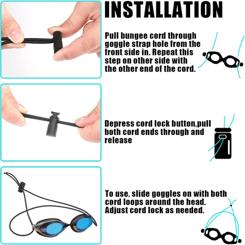 Vista 4 de Frienda 10 juegos de correas elásticas para gafas para nadar, correa de repuesto ajustable para gafas de natación con abrazadera de bloqueo