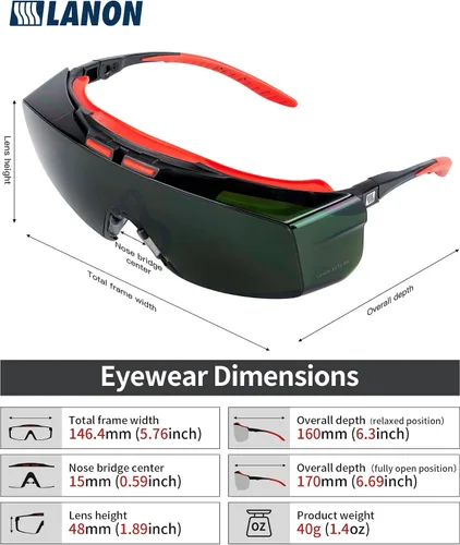 Vista 6 de LANON OTG Gafas de seguridad para soldadura, gafas de seguridad IR5.0 Verde oscuro