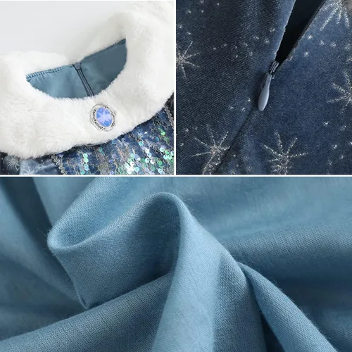 Vista 5 de Luzlen Vestido de fiesta de princesa azul para niña, disfraz de reina con accesorios