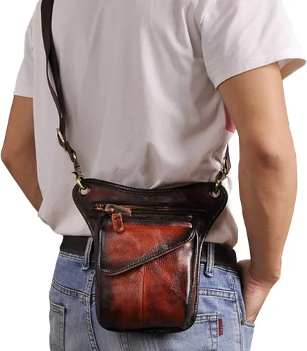 Vista 4 de Riñonera de cuero para hombres y mujeres, bolsa de protección multiusos, para motocicleta, deportes al aire libre, ciclismo, equitación, senderismo