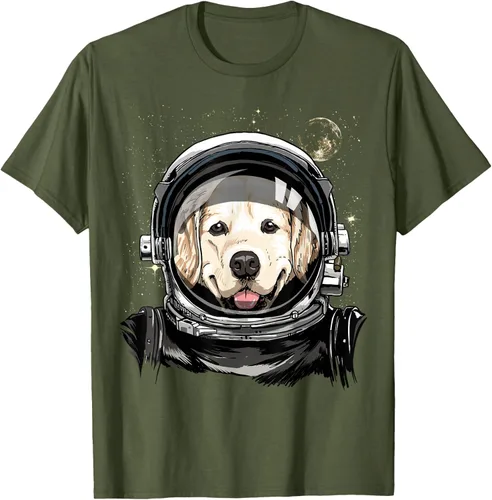 Vista 85 de Camiseta para amantes de los perros de los astronautas del espacio exterior Golden Retriever Lover, Negro