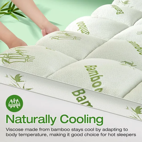 Vista 4 de Mattress Topper Queen Size Viscose Derived from Bamboo, Thick Soft Pillow Top Mattress Pad Cover for Back Pain, Mattress Protector with 8-21 Inch