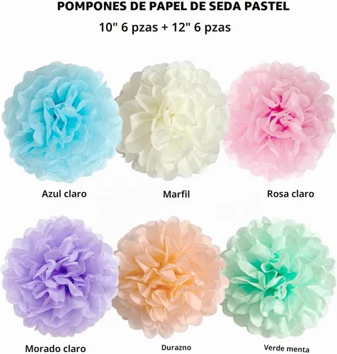 Vista 3 de ANSOMO Pompones de papel de seda pastel, decoraciones de fiesta, helado de arcoíris, flores de macarrón, para colgar en la pared, suministros