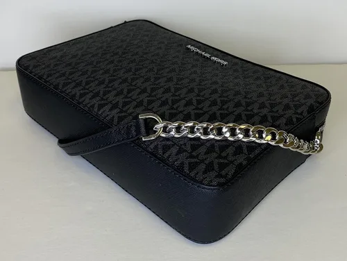 Vista 5 de Michael Kors Bolso cruzado Jet Set para mujer Signature Mk Negro