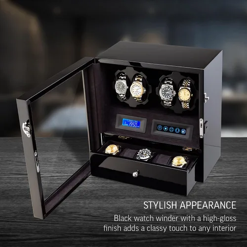 Vista 2 de 4 Watch Winder with 5 Watch Storage Space, LCD Display, Touch Control and Interior Light Negro + Negro