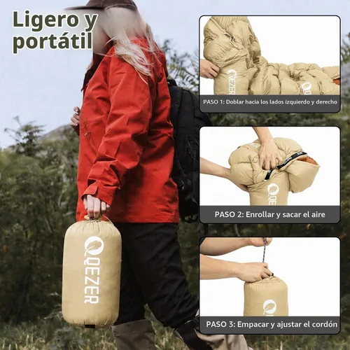 Vista 7 de Ultralight Down Sleeping Bag for Adults, 600 Fill Power Backpacking Beige/ marrón