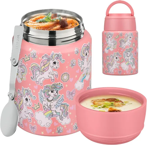 Vista 27 de Termo de sopa para comida caliente para niños, tarro de comida aislado de 16 onzas, contenedor térmico a prueba de fugas para niños, lonchera