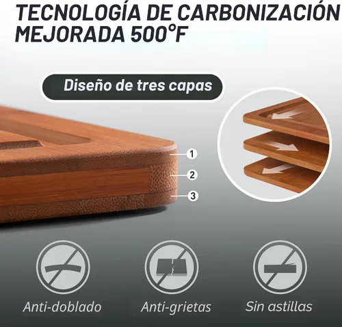 Vista 3 de Tabla de cortar de bambú extra grande con pies antideslizantes y tabla de cortar de madera para cocina con ranura de jugos para carne, verduras