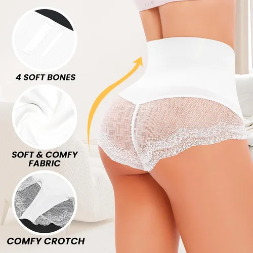 Vista 4 de Ropa interior con control de abdomen para mujer, con encaje de cintura alta, moldeador de cuerpo, sin costuras