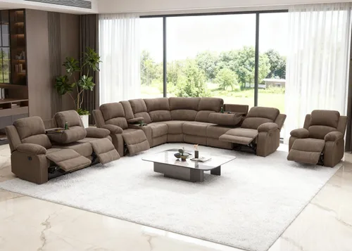 Vista 38 de Juego de sofá seccional reclinable manual, juegos de muebles de sala de estar, sofá seccional en forma de L y 2 sillas, cómodo sofá reclinable