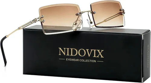 Vista 2 de Lentes de sol rectangulares sin montura para mujeres y hombres, a la moda A1 Marrón degradado