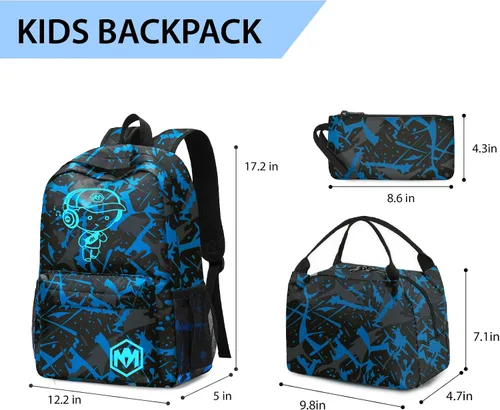 Vista 4 de Mochila escolar para estudiantes, mochila de viaje para adolescentes, Azul (Blue-3pcs)), 4347026043