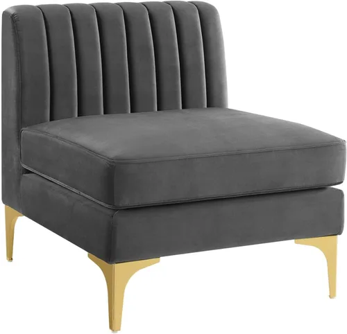 Vista 9 de Modway EEI-3983-GRY Triumph Channel - Silla esquinera para sofá seccional de terciopelo de alto rendimiento, color gris