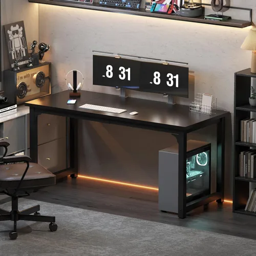 Vista 8 de NSdirect - Escritorio extra grande de 63 pulgadas XL para computadora, tiene una amplia mesa de trabajo para escritura, juegos y trabajo en casa