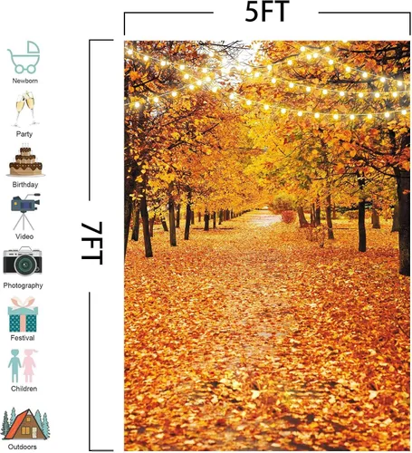 Vista 4 de Cartel de fondo de bosque de otoño de 5 x 7 pies para fotografía, paisaje natural, hojas de paisaje de otoño, decoraciones de fiesta de Acción