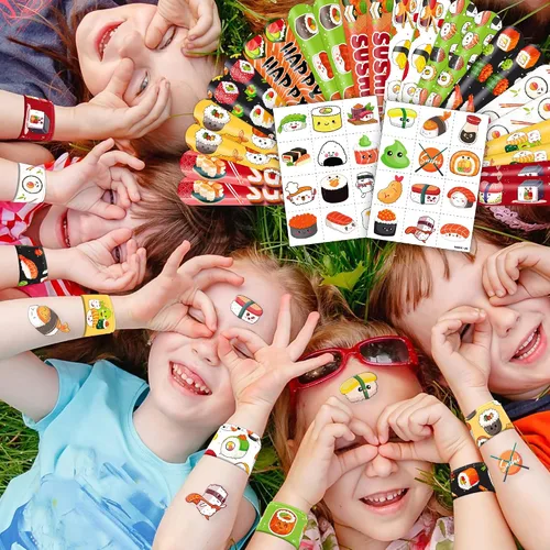 Vista 8 de 48 piezas de decoraciones de fiesta de sushi, tatuajes temporales