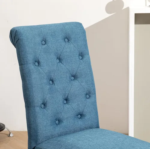 Vista 5 de Juego de 2 sillas de comedor Parsons con respaldo alto y patas de madera de goma maciza, color azul