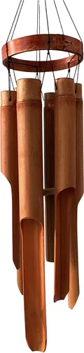 Vista 2 de Campanillas de viento clásicas de bambú con parte superior circular, campanillas de viento de madera de madera al aire libre, sonido calmante
