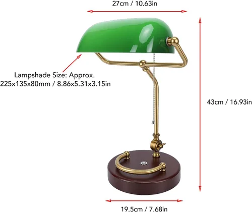 Vista 4 de MAVIS LAVEN Vintage Desk Lamp, Emerald Green Glass Bankers Lamp with 350 Rotatable Lampshade and Touch Sensitive Dimming, for Home Office Living