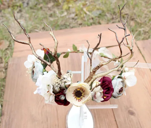 Vista 2 de Boho Flower Crown Floral Garland Headband Flower Halo Headpiece with Ribbon Wedding Festival Party Photos
