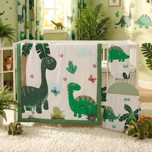 Vista 13 de Juego de ropa de cama de 4 piezas para cuna con animales del bosque, incluye falda de cuna de safari en la jungla, manta, sábana de cuna y apilador