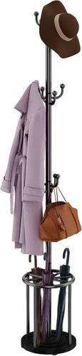 Vista 8 de Perchero independiente con soporte para paraguas, perchero con 12 ganchos para ropa, bolsos, sombreros, perchero, árbol, perchero, sombrero