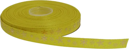 Vista 14 de Cinta de grogrén de copo de nieve con impresión dorada de 25 yardas cada rollo, borde tejido 100% poliéster (3/8 pulgadas, beige)