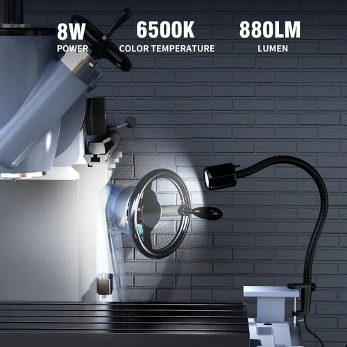 Vista 4 de Luz LED para máquina, luz de torno flexible IP66, impermeable, 800 lúmenes, 110 V-220 V, con base de abrazadera de boca de caballo para máquina