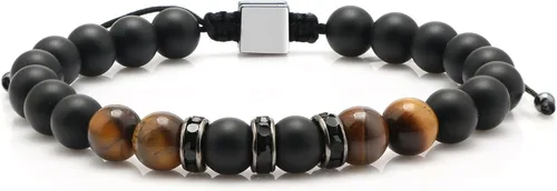 Vista 2 de JoycuFF Pulsera de ojo de tigre para hombre, regalo de aniversario, cumpleaños, día del padre, regalo de Navidad para novio, papá, hijo, esposo