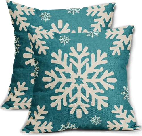 Vista 20 de Fundas de almohada decorativas de Navidad negras 40x40 cm con copos de nieve blancos de Navidad, juego de 2, temática rústica de invierno