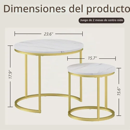 Vista 2 de Otterease Juego de 2 mesas de anidación, mesa de centro redonda, pequeña mesa de café anidada con base antideslizante ajustable, juego de 2 mesas