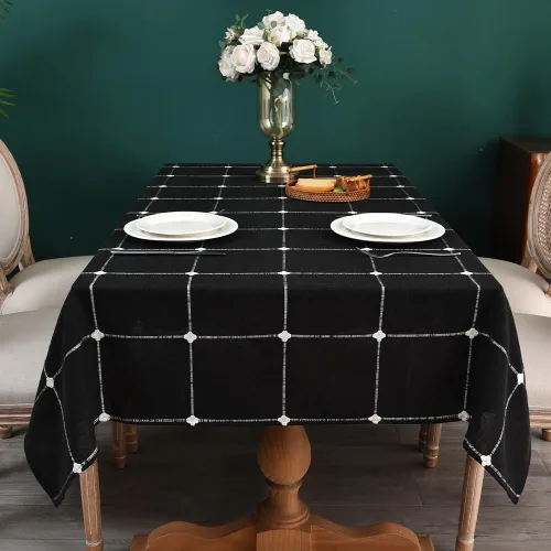 Vista 14 de Zobesta Mantel redondo blanco y negro de 53 pulgadas a cuadros Plaid Black