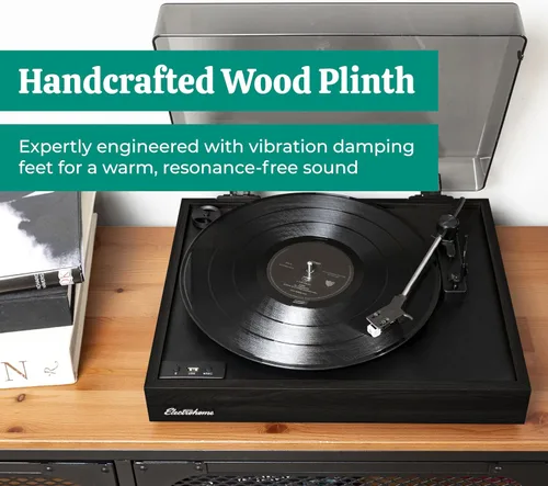Vista 7 de Electrohome Montrose - Tocadiscos de vinilo inalámbrico de 2 velocidades, con lápiz óptico Audio-Technica, Bluetooth, grabación de vinilo a MP3