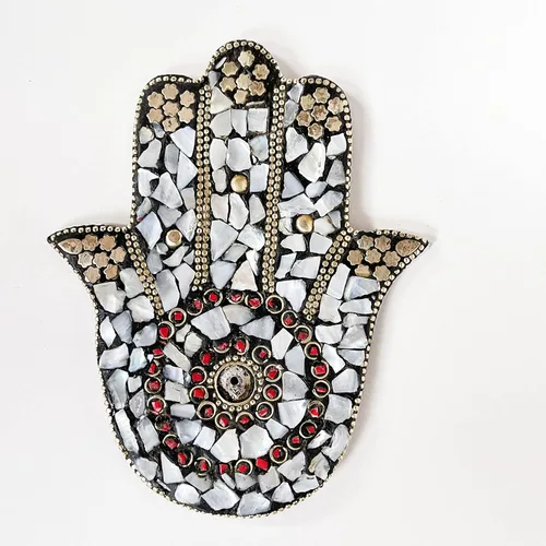 Vista 7 de Verde - Soporte para incienso de mano Hamsa - Mosaico Piedras