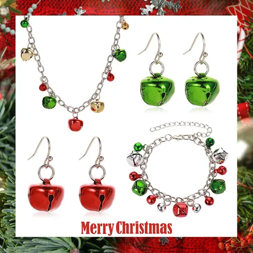 Vista 3 de Ronglry Christmas Jewelry Sets for Women Girls Christmas Necklace for Women Christmas Necklaces Bracelet Earring Christmas Snowflake Bell Tree