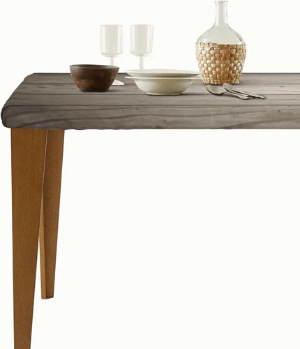 Vista 4 de GTEVUTS Mantel rústico de grano de madera oscura envejecida, 5 x 2.2 pies, ajustable, rectangular, tela de poliéster con bordes elásticos retro