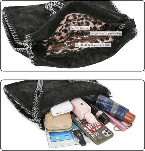 Vista 7 de JOTHIN Bolso grande para mujer, bolso cruzado con cadena, bolso de mano de diseñador para mujer, bolso de hombro (negro)