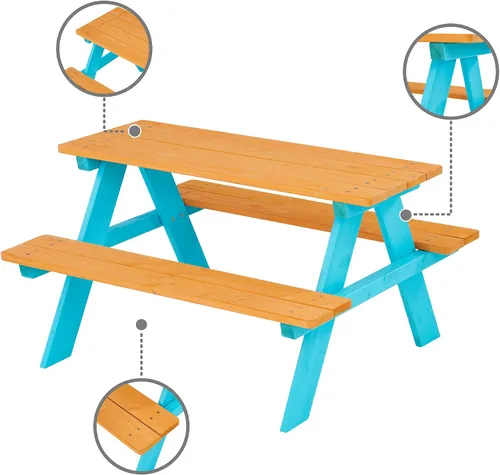 Vista 6 de Teamson Kids - Juego de mesa y bancas de picnic de madera para niños para exteriores - Madera/gasolina