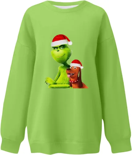 Vista 4 de Segaven Womens Fall Fashion 2023 Christmas Print Round Neck T Shirt Long Sleeve Casual Loose Sweatshirt