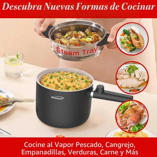 Vista 5 de Brentwood Cocina eléctrica multifunción para ollas calientes y vaporizador de alimentos con revestimiento de cerámica antiadherente de cerámica