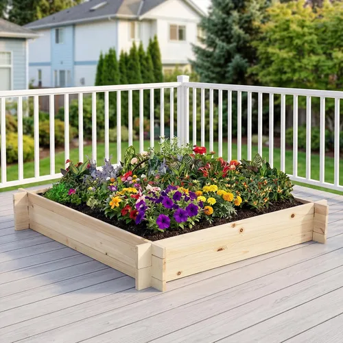 Vista 7 de GIANTEX Cama de jardín elevada de madera, 40 x 40 pulgadas, maceta cuadrada de madera de abeto con base abierta para verduras, flores, hierbas