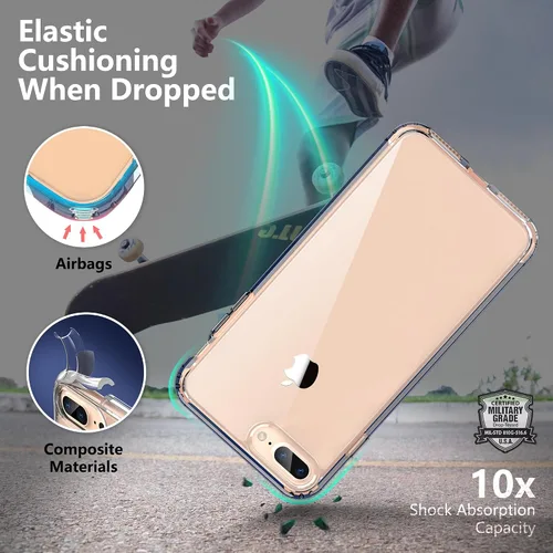Vista 7 de ONES Funda delgada transparente para iPhone 8 Plus/7 Plus, PC + TPU híbrido, protección contra caídas de grado militar [antiamarillamiento], funda
