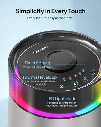 Vista 6 de Humidificador ultrasónico de vapor frío de acero inoxidable de 7L para dormitorio y habitación grande, llenado superior, ultra silencioso 24 dB, 3