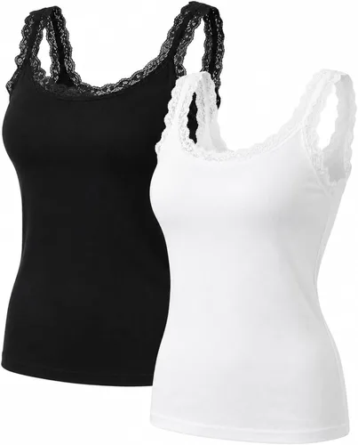 Vista 6 de Paquete de 2/3 camisolas de encaje para mujer, camisetas de mezcla de algodón suave y elástico, camisetas sin mangas transpirables juego de 3 piezas