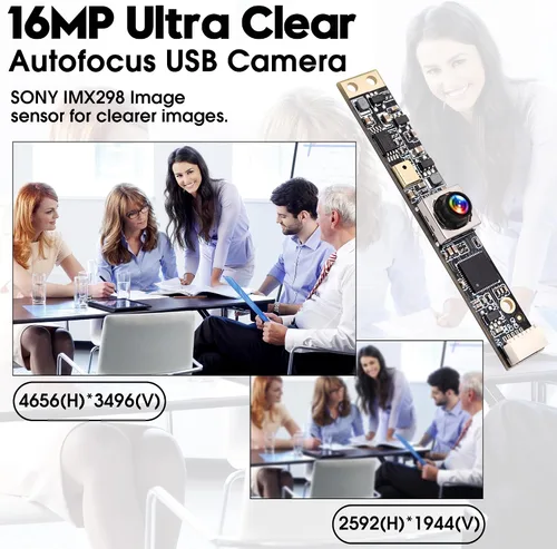 Vista 3 de ELP Cámara USB de enfoque automático de 16 MP con micrófono para computadora Mini UVC USB2.0 Lightburn Cámara Micro USB Seguridad PC Módulo de Lente