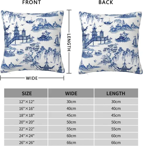 Vista 3 de Chinoiserie - Funda de almohada de lino azul de 16 x 16 pulgadas, fundas de almohada de lino para sofá, automóvil, sala de estar, dormitorio