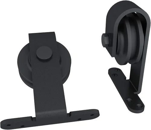 Vista 3 de JUBEST Kit de herrajes resistentes para puerta de granero de 6.6 pies, negro, montado en la parte superior para puerta de vidrio con marco